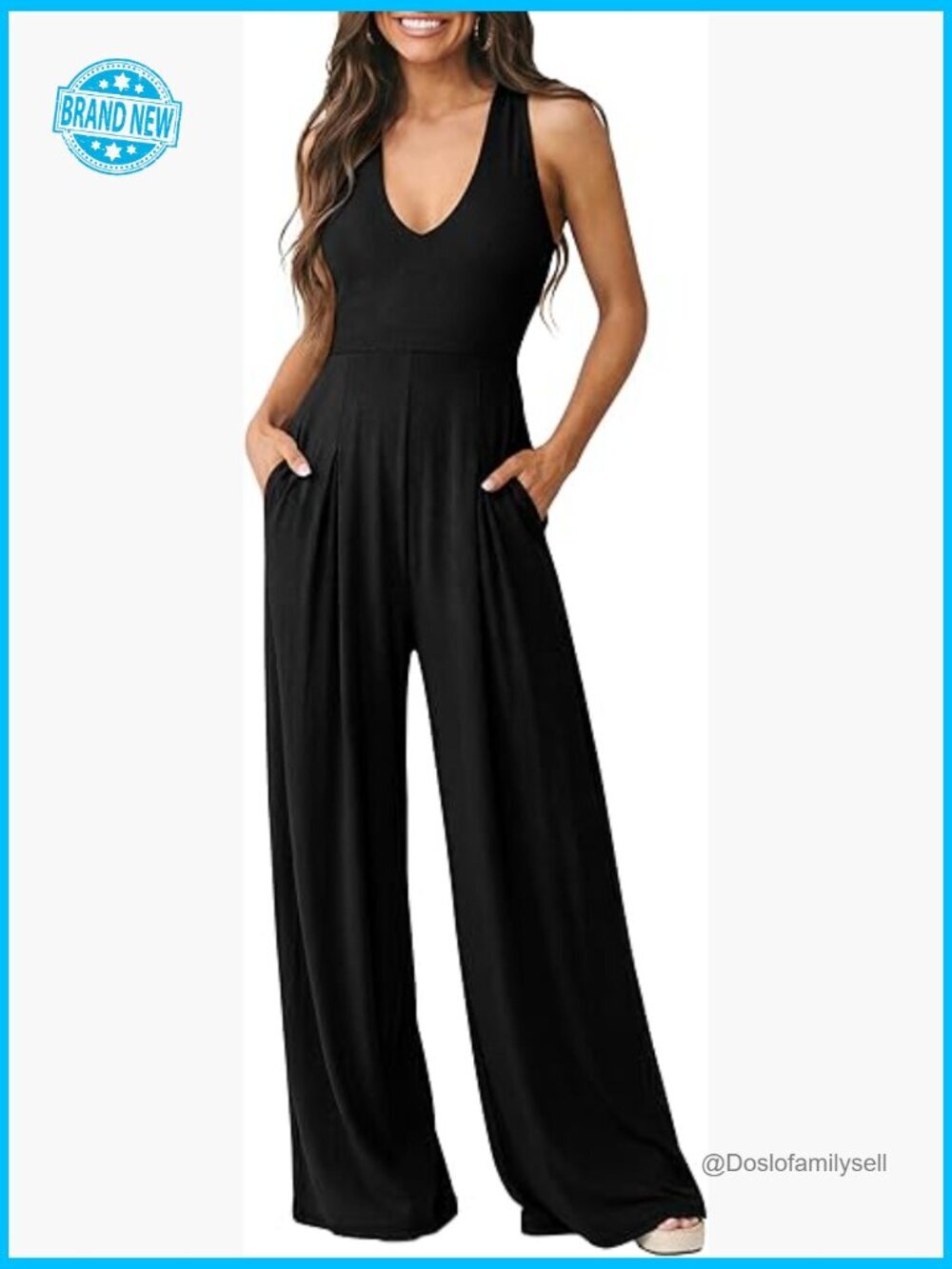 Sleeveless Halter Wide Leg Flowy Rib Jumpsuit Casual Dressy Summer Romper